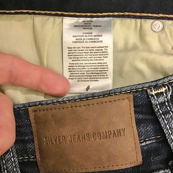 Silver Jeans 34x32 Eddie Men’s Jeans 31” Inseam Stretch Tapered Leg - Picture 7 of 9